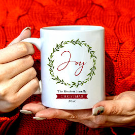Joy Typography Script Christmas Wreath Holiday Koffiemok