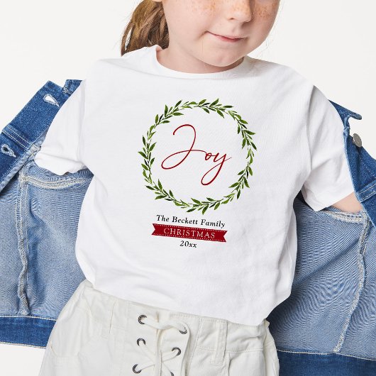Joy Typography Script Christmas Wreath Holiday T-shirt