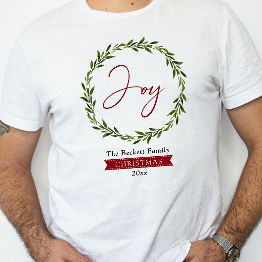 Joy Typography Script Christmas Wreath Holiday T-shirt