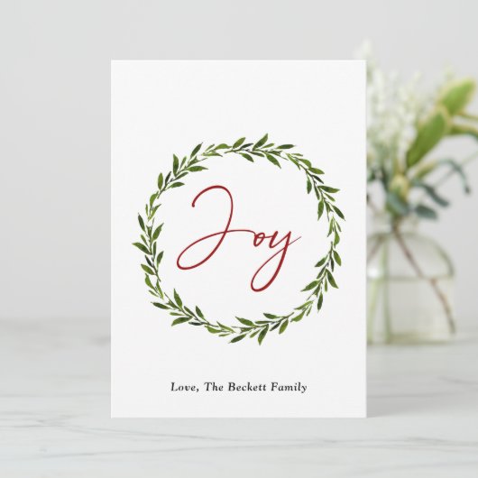 Joy Typography Script Wreate 3-fotokerstmis Feestdagenkaart (Staand voorkant)
