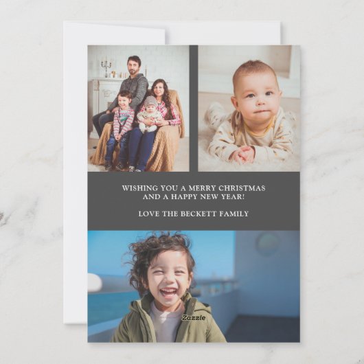 Joy Typography Script Wreate 3-fotokerstmis Feestdagenkaart (Achterkant)