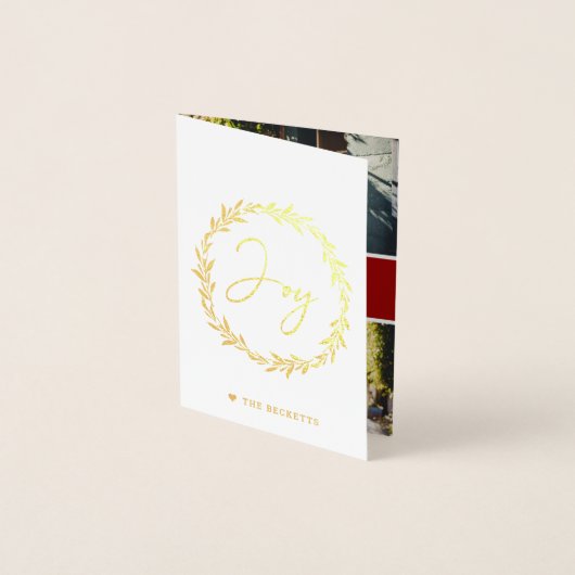 Joy Typography Script Wreate 3-fotokerstmis Folie Kaarten (Voorkant)