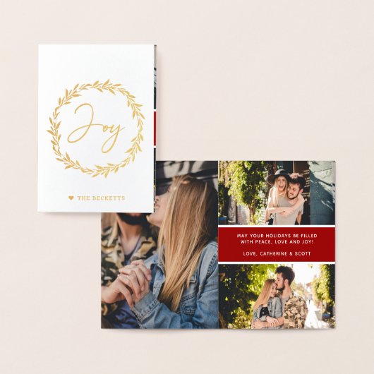 Joy Typography Script Wreate 3-fotokerstmis Folie Kaarten (Display)