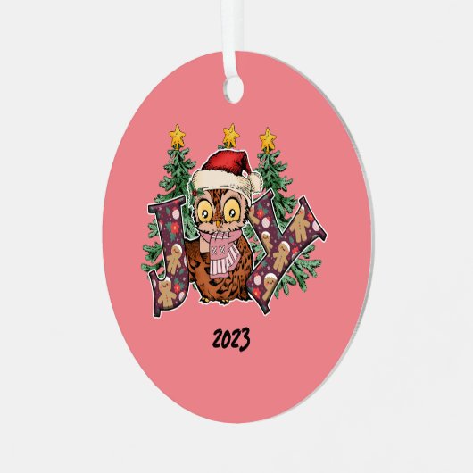 Joy Uil Kerstmis Metalen Ornament (Voorkant links)