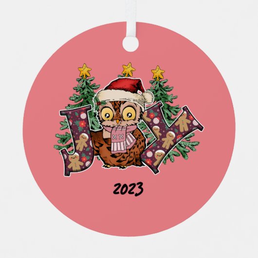 Joy Uil Kerstmis Metalen Ornament (Voorkant)