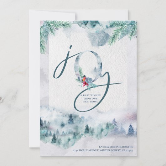 Joy uit New Home Waterverf Misty Forest Moving Aankondiging (Voorkant)