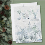 Joy uit New Home Waterverf Stag Forest Moving Aankondiging<br><div class="desc">Waterverf Holiday-roterende aankondigingskaart met winterbos, sneeuw en een staart. Joy is gekarteld met typografie, versierd met wintergroen. Het ontwerp kan voor één persoon of een familie worden bewerkt en u kunt ook uw nieuwe adres, aftekening en naam (namen) vermelden. Een elegante keuze om iedereen je nieuwe adres te laten kennen....</div>