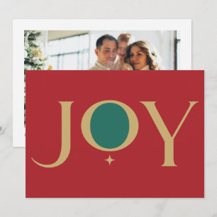 Joy Unique Typography Red Green Family Foto Feestdagenkaart
