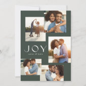 Joy vijf foto-collage moderne groene kerst feestdagenkaart (Voorkant)