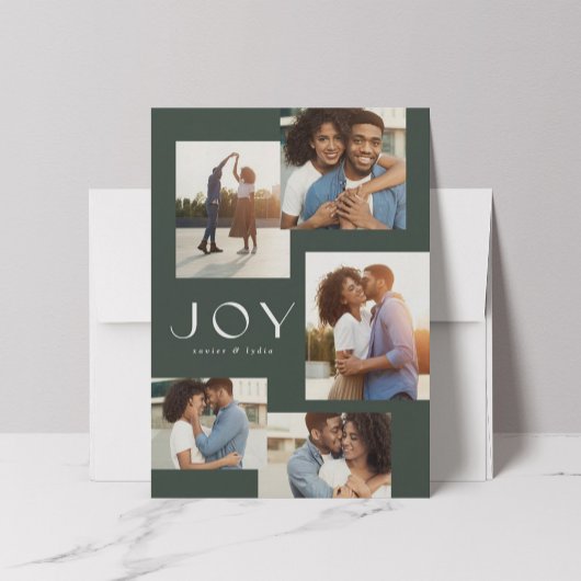 Joy vijf foto-collage moderne groene kerst feestdagenkaart