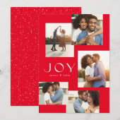 Joy vijf foto's collage moderne rode kerst feestdagenkaart (Voorkant / Achterkant)