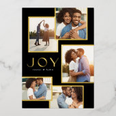 Joy vijf foto's met gouden lijsten Kerstmis Folie Feestdagenkaart (Voorkant)