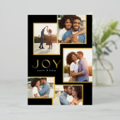 Joy vijf foto's met gouden lijsten Kerstmis Folie Feestdagenkaart (Staand Voorkant)