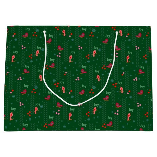 Joy vogels Kerst groen Groot Cadeauzakje (Voorkant)