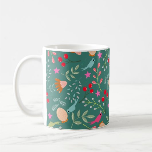 Joy vogels Kerst groen Koffiemok (Links)