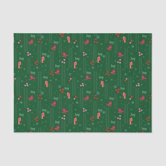 Joy vogels Kerst groen Tissuepapier (Voorkant)