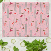 Joy vogels Kerstmis - roze Theedoek (Gevouwen)