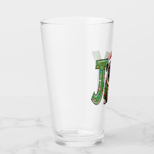 JOY Vrolijk Kerstmis Pug Santa Glas (Rechts)