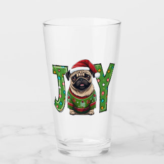 JOY Vrolijk Kerstmis Pug Santa Glas