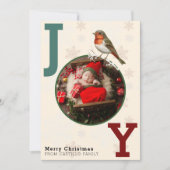 JOY Vrolijke Kerstfoto Winter Bird Feestdagenkaart (Voorkant)
