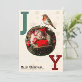 JOY Vrolijke Kerstfoto Winter Bird Feestdagenkaart (Staand voorkant)