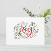 Joy Waterverf Bloemen Rood Script Vakantie Kaart (Staand voorkant)