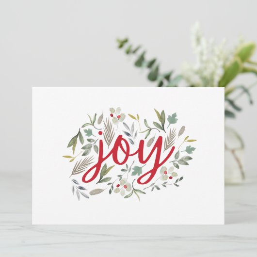 Joy Waterverf Bloemen Rood Script Vakantie Kaart (Staand voorkant)