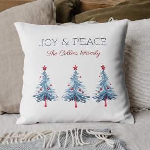 Joy Waterverf Blue Christmas Tree Modern Script Kussen