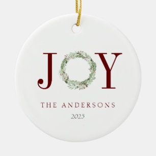 JOY Waterverf Botanical Kerstmis Wreatay Holiday Keramisch Ornament