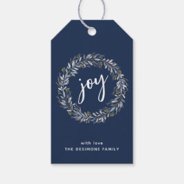 Joy Waterverf Botanische krans Kerstblauw Cadeaulabel
