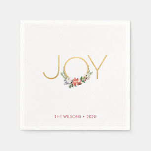Joy Waterverf Floral met Gold   Kerstmis Servet