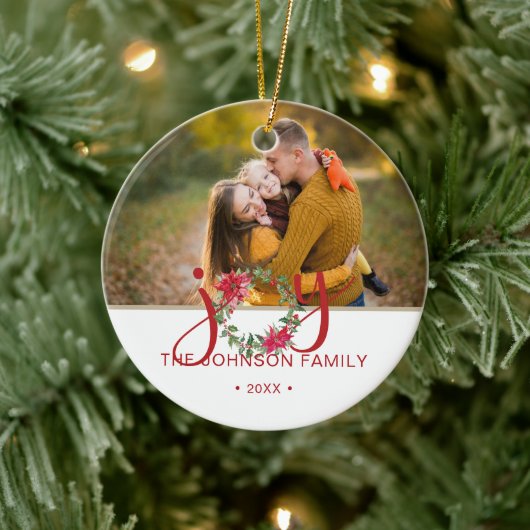JOY Waterverf Kerst Krans Foto Keramisch Ornament (Boom)