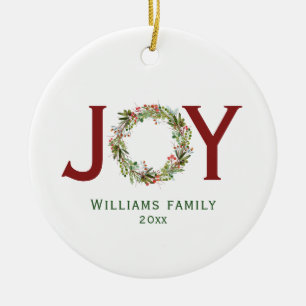 Joy Waterverf Kerstmis — Familienaam Keramisch Ornament