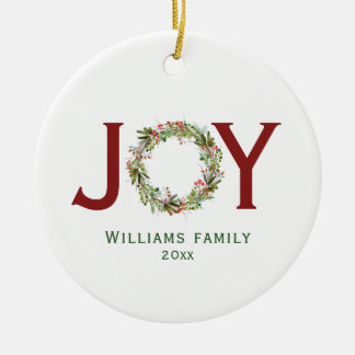 Joy Waterverf Kerstmis — Familienaam Keramisch Ornament