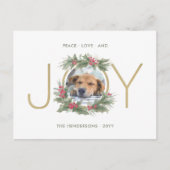 JOY Waterverf kerstmis met aangepast fotogoud Feestdagenkaart (Voorkant)