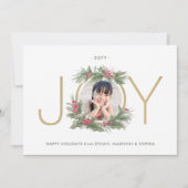 JOY Waterverf kerstmis met aangepast fotogoud Feestdagenkaart (Voorkant)