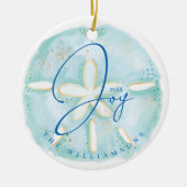 Joy Waterverf Ocean Sand Dollar Seashell Foto Keramisch Ornament (Voorkant)