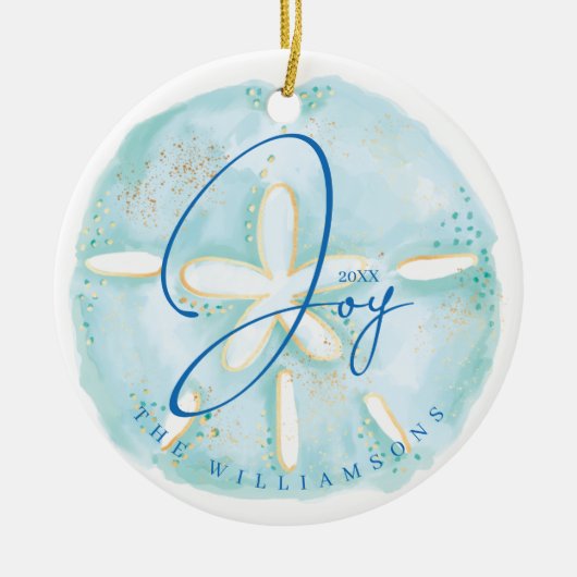 Joy Waterverf Ocean Sand Dollar Seashell Foto Keramisch Ornament (Voorkant)