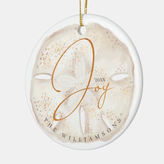 Joy Waterverf Ocean Sand Dollar Seashell Foto Keramisch Ornament (Links)