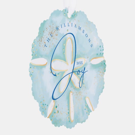 Joy Waterverf Ocean Sand Dollar Seashell Foto Ornament Kaart (Rechts)