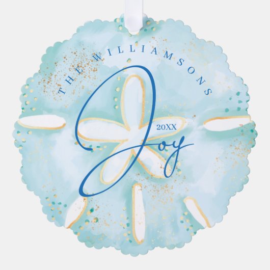 Joy Waterverf Ocean Sand Dollar Seashell Foto Ornament Kaart (Voorkant)