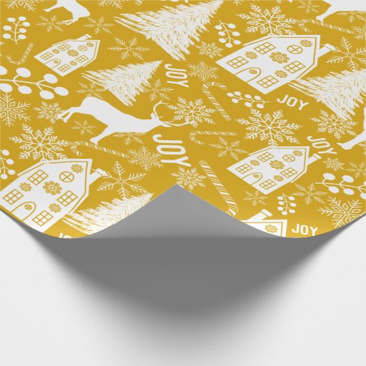 Joy White Gold Kerstmis Cadeaupapier (Hoek)