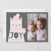 JOY White kerstkat Family Foto Feestdagenkaart (Voorkant)