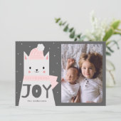 JOY White kerstkat Family Foto Feestdagenkaart (Staand voorkant)