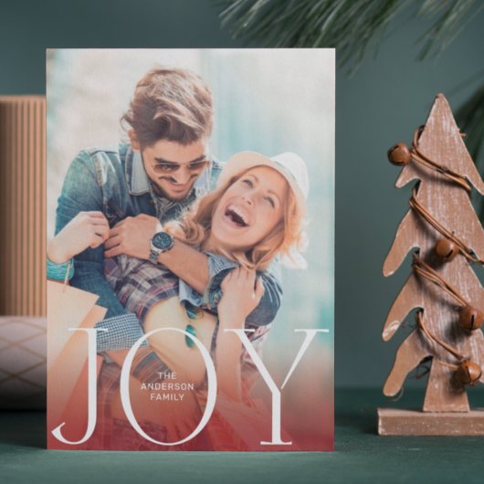 JOY White Red Overlay Foto Moderne Holiday Kaart