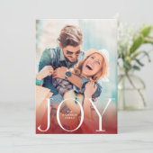 JOY White Red Overlay Foto Moderne Holiday Kaart (Staand voorkant)