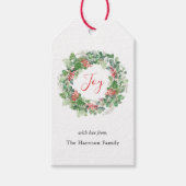 Joy Winter Berries en Greenery Kerstmis Wreath Cadeaulabel (Voorkant)
