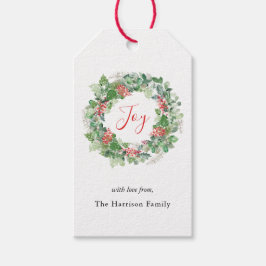 Joy Winter Berries en Greenery Kerstmis Wreath Cadeaulabel