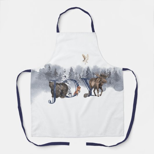 Joy Winter Bos Bos Dieren Vakantie Schort (Voorkant)