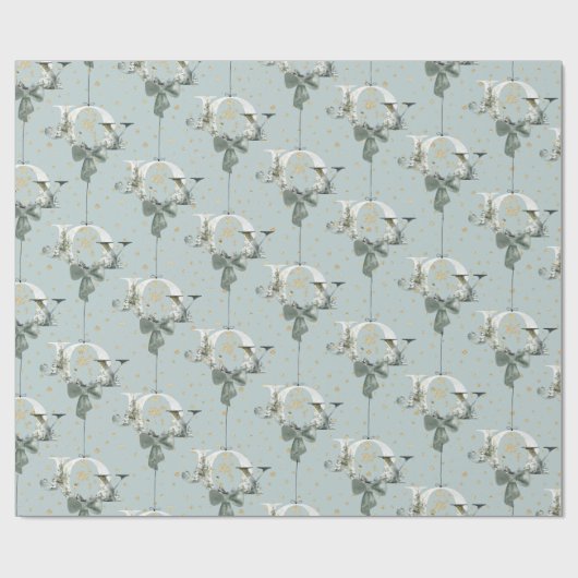 Joy Winter Forest Font Gold Snow Ornament Blue Cadeaupapier (Vlak)